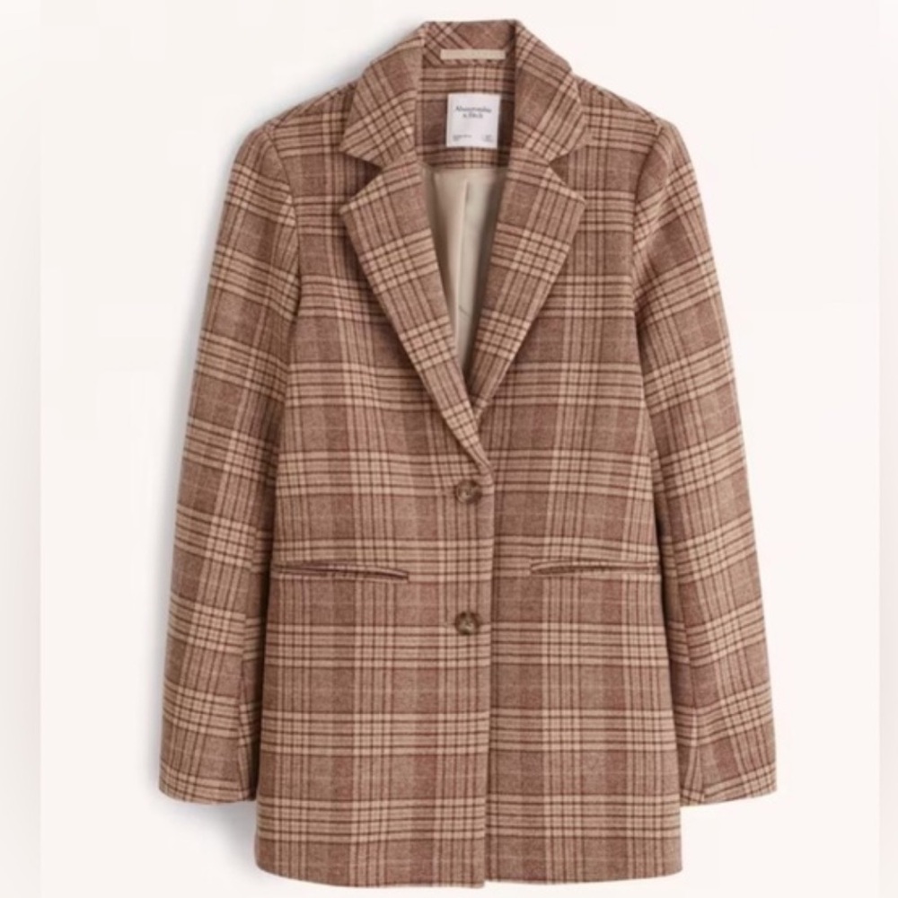 Abercrombie & Fitch Tan Brown Plaid Single-Breasted Blazer